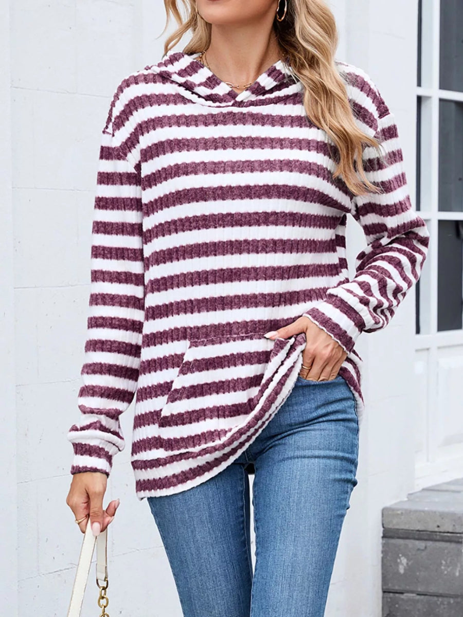 Striped Dropped Shoulder Hoodie - CELIVINE