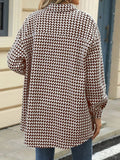 Houndstooth Button Up Long Sleeve Coat - CELIVINE