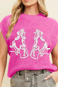 Western Horse Embroidered Round Neck Sweater - CELIVINE