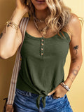 Full Size Ribbed Button Front Tie Hem Cami Tank Top Plus Size - CELIVINE