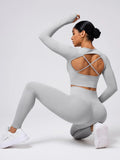 Back Crisscross Round Neck Long Sleeve Top and Leggings Active Set - CELIVINE