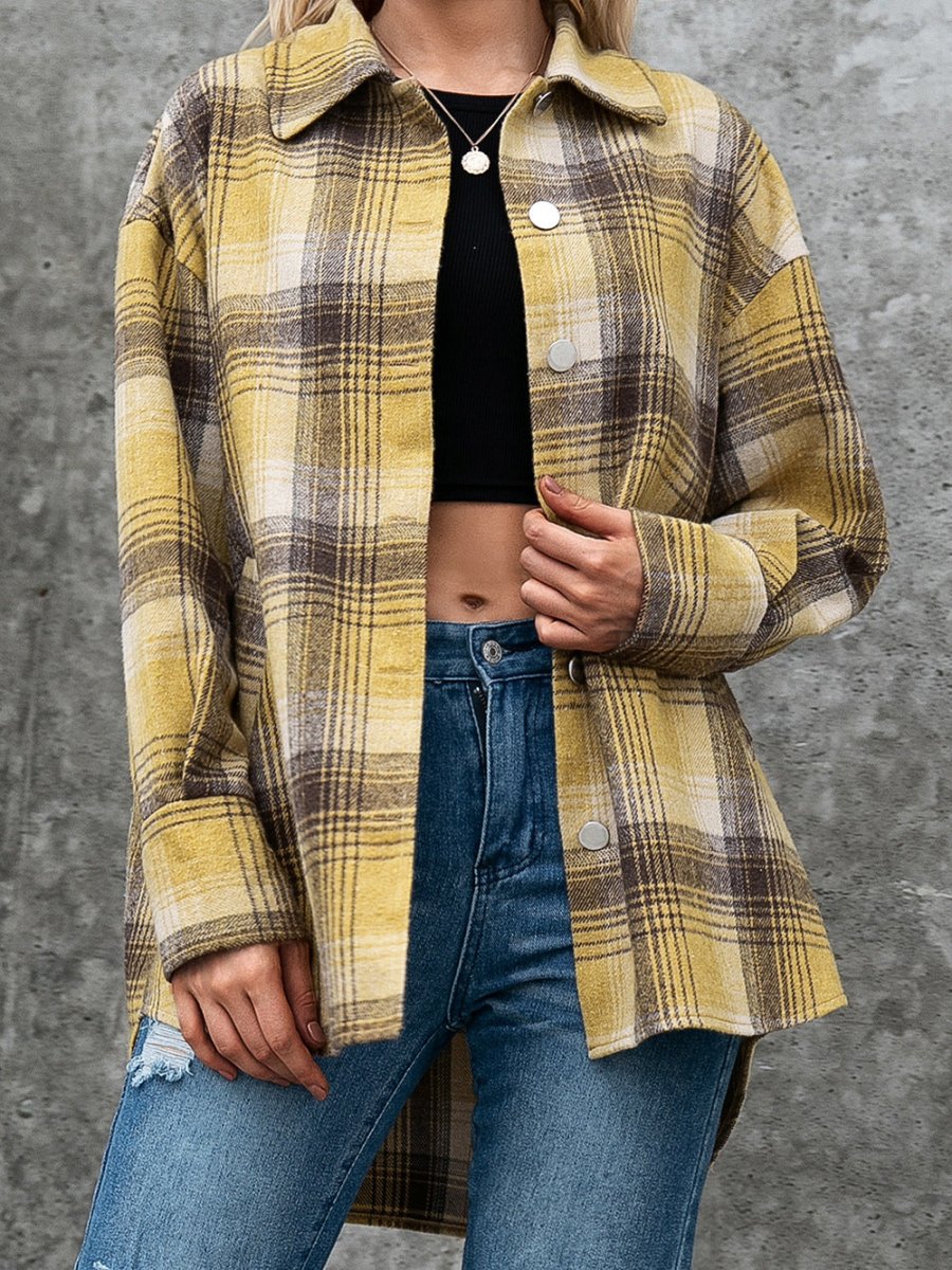Ivy Lane Plaid Collared Neck Long Sleeve Shirt - CELIVINE