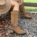 Point Toe Block Heels Boots - CELIVINE