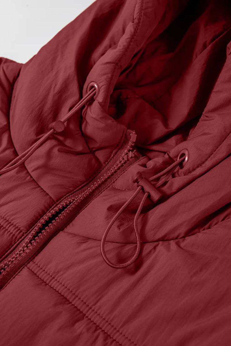 Drawstring Zip Up Hooded Vest Coat - CELIVINE