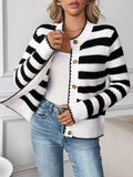 Striped Button - Up Long Sleeve Cardigan - CELIVINE