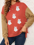 Halloween Glitter Ghost Patched Pattern Color Block Sweatshirt - CELIVINE