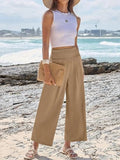 Wide Leg Smocked High Waist Pants - CELIVINE