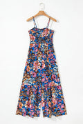 Floral Smocked Spaghetti Straps Wide Leg Jumpsuit - CELIVINE
