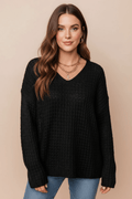 Openwork Round Neck Long Sleeve Sweater - CELIVINE