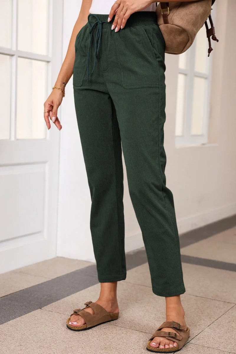 Drawstring Straight Pants with Pockets - CELIVINE