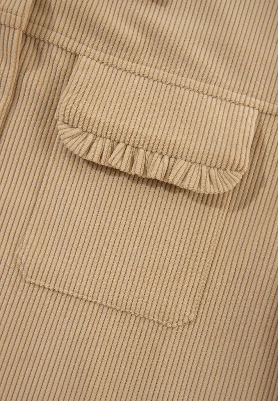 Frill Button Up Long Sleeve Shacket - CELIVINE