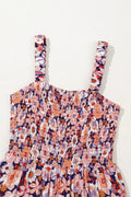 Floral Print Smocked High Waist Square Neck Jumpsuit - CELIVINE