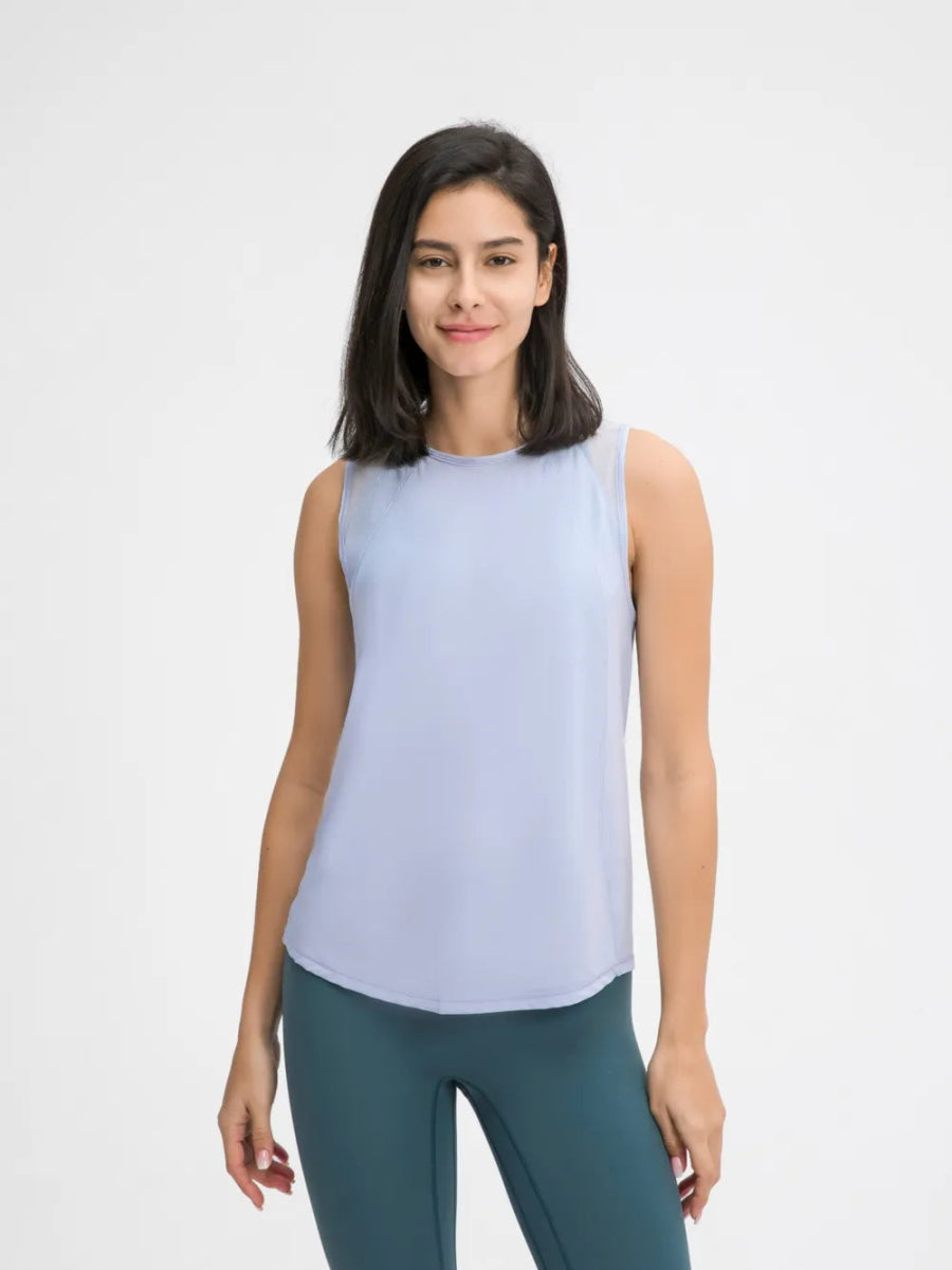 Cutout Back Round Neck Active Tank - CELIVINE