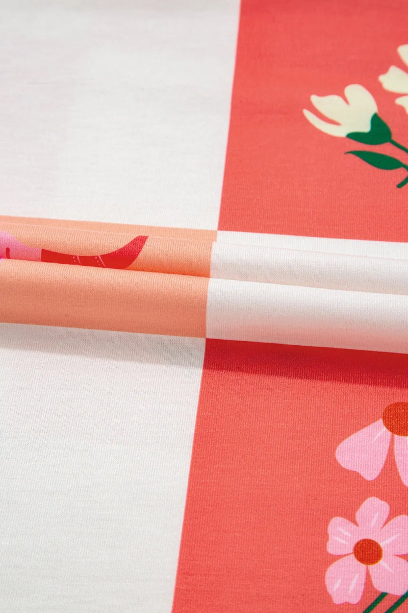 Checker Print Round Neck Short Sleeve T-Shirt - CELIVINE