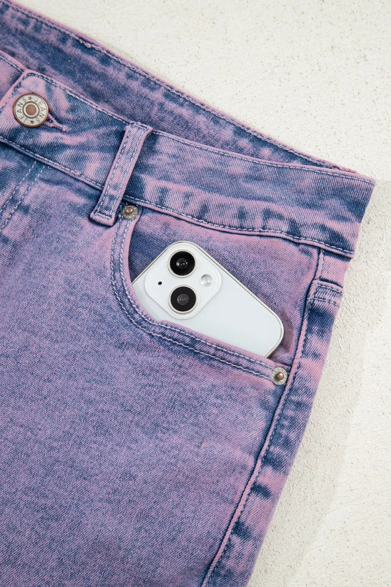 Washed Raw Hem Cropped Jeans - CELIVINE