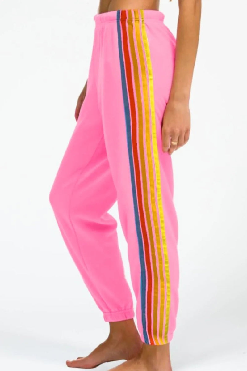 Contrast Striped Elastic Waist Active Pants - CELIVINE