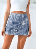 Quick - Dry Tie - Dye Wide Waistband Active Tennis Skirt - CELIVINE