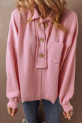Pocketed Half Button Long Sleeve Sweatshirt - CELIVINE