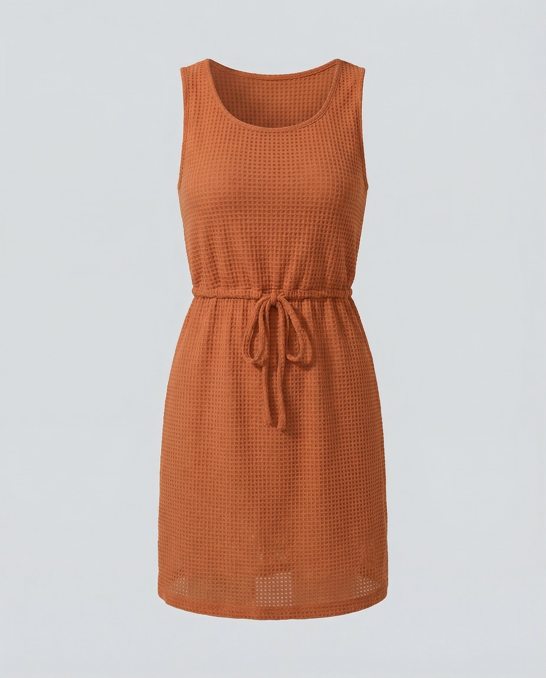 Waffle - Knit Drawstring Mini Tank Dress - CELIVINE