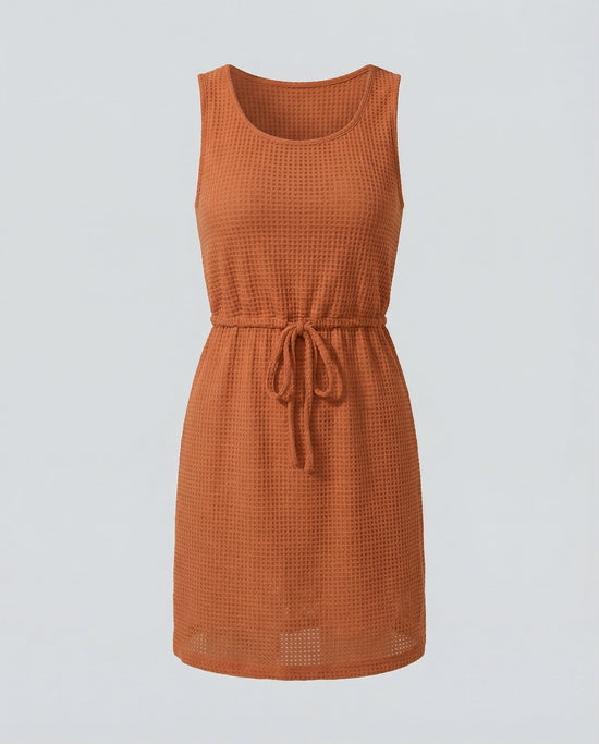 Waffle - Knit Drawstring Mini Tank Dress - CELIVINE
