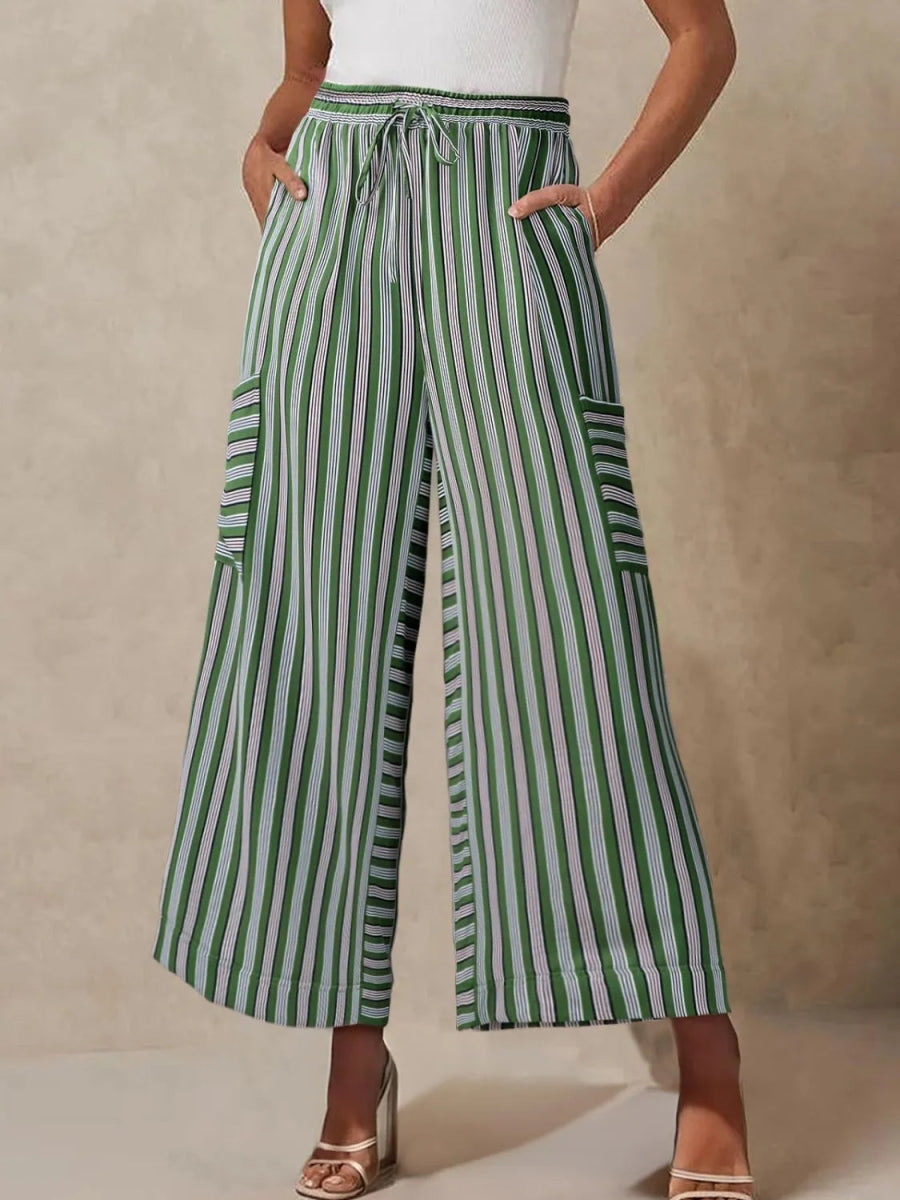 Contrast Striped Wide leg Pants - CELIVINE