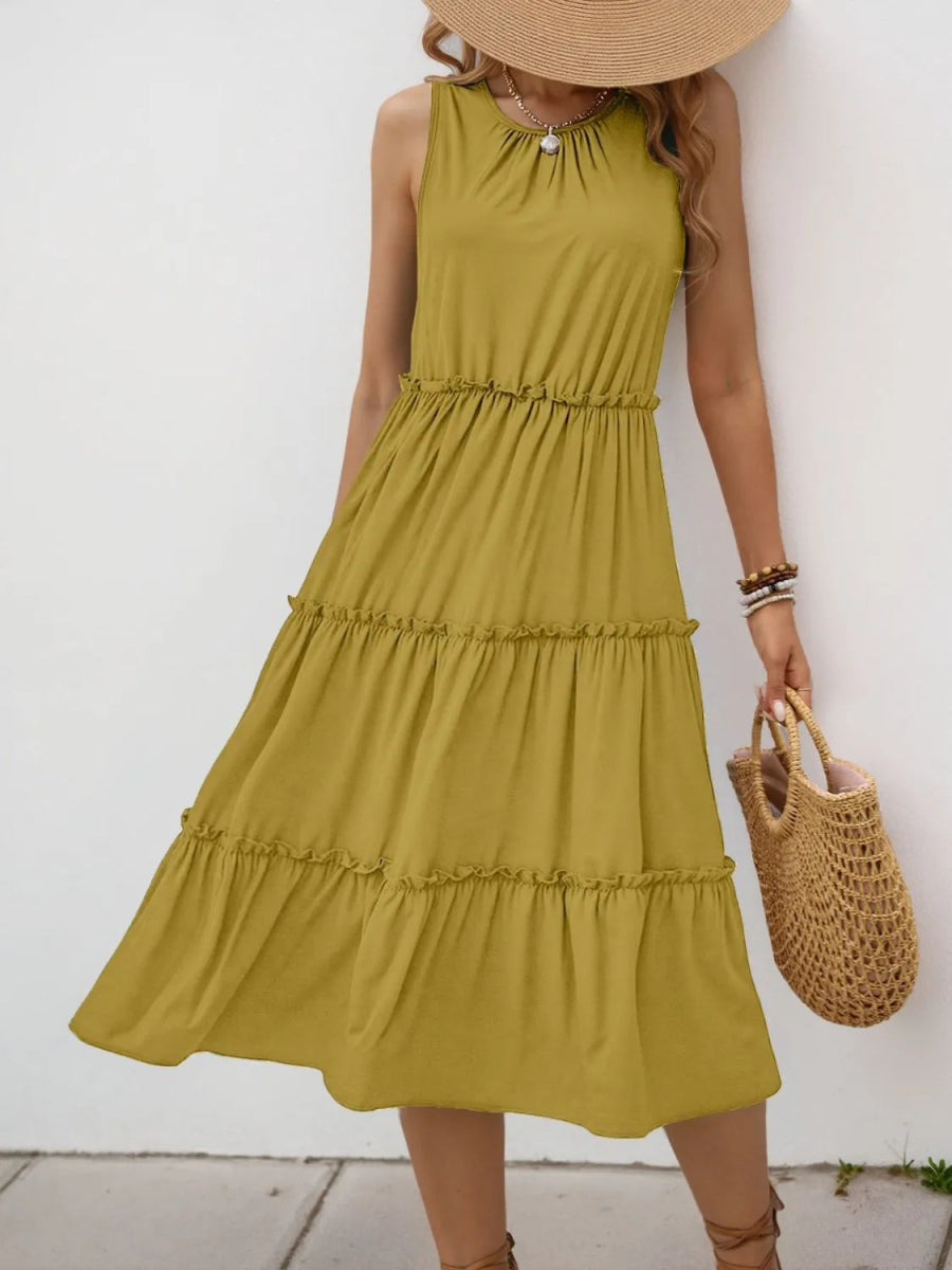 Frill Tiered Midi Dress - CELIVINE