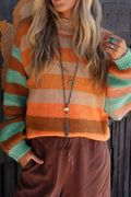 Striped Rainbow Long Sleeve Sweater - CELIVINE