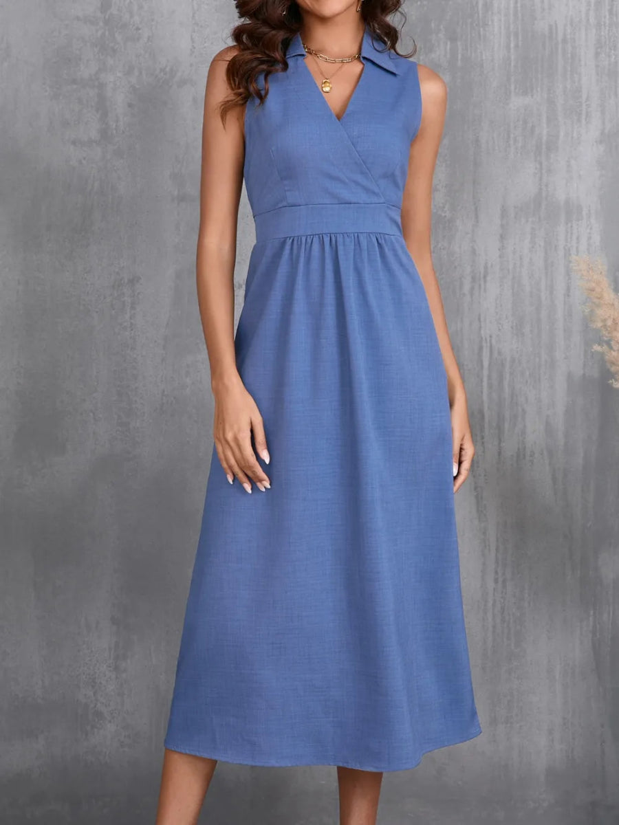 Ruched Sleeveless Midi Dress - CELIVINE