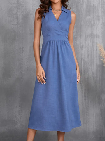 Ruched Sleeveless Midi Dress - CELIVINE