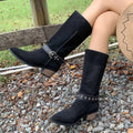 Point Toe Block Heels Boots - CELIVINE