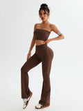 Tube Top and High Waist Flare Pants Active Set - CELIVINE