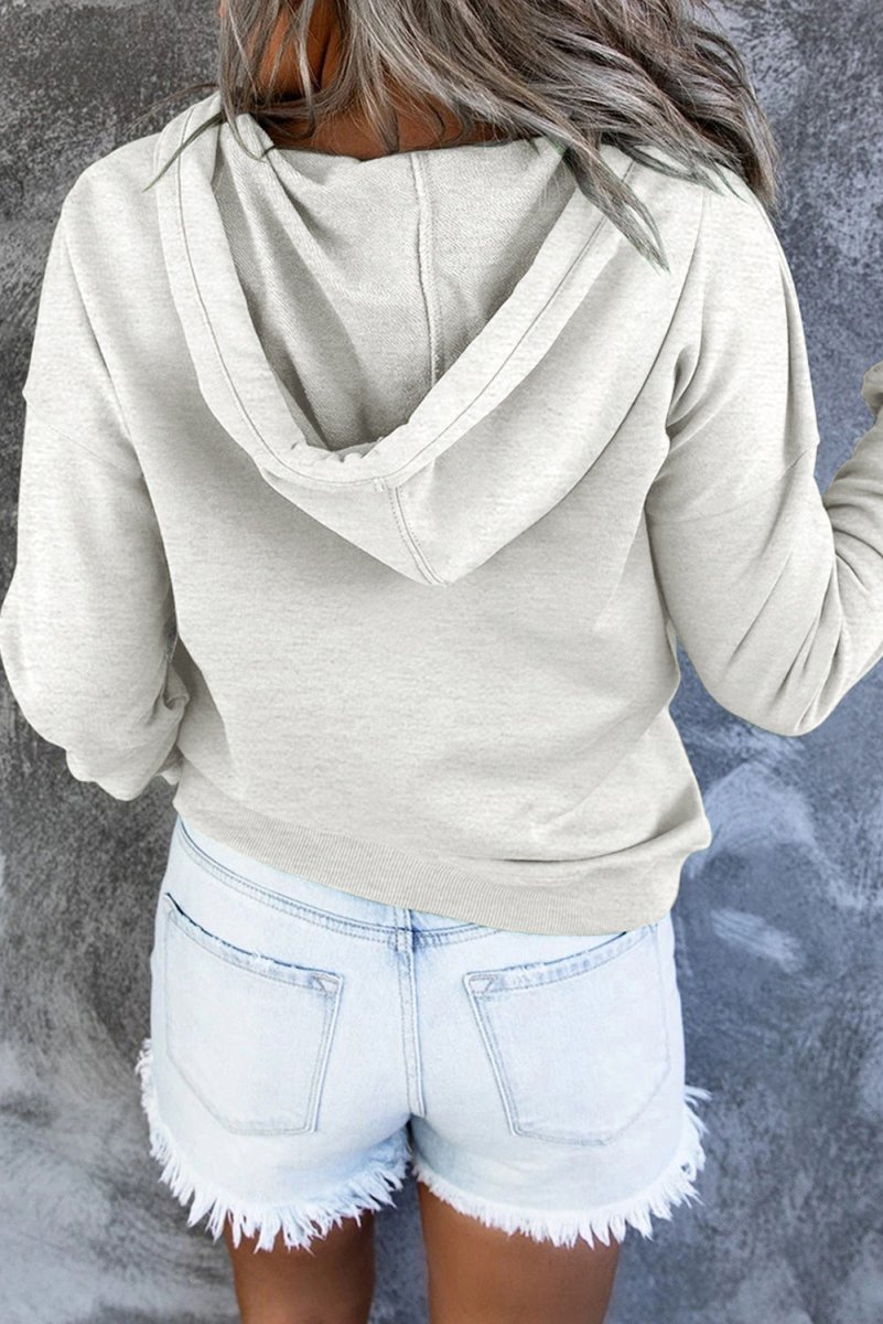 Dropped Shoulder Long Sleeve Hoodie with Pocket - CELIVINE