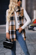 Plaid Button Up Vest Coat - CELIVINE