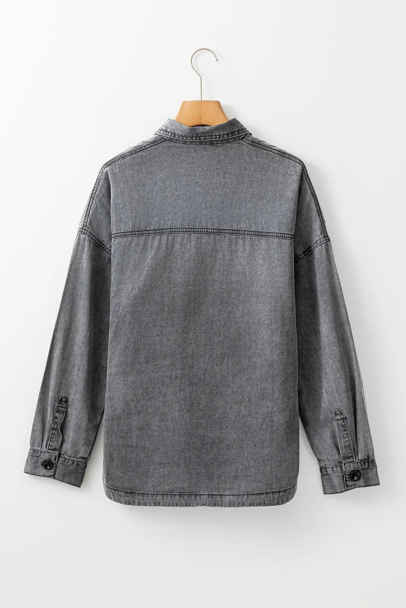 Button Up Long Sleeve Denim Jacket - CELIVINE