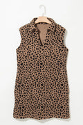 Leopard Johnny Collar Sleeveless Mini Dress - CELIVINE