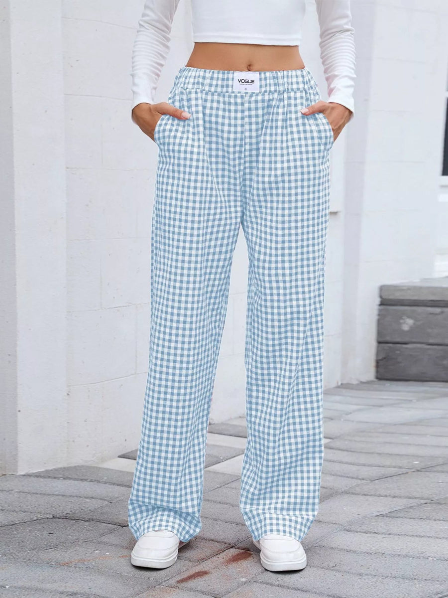 Plaid Wide Leg Casual Pants - CELIVINE