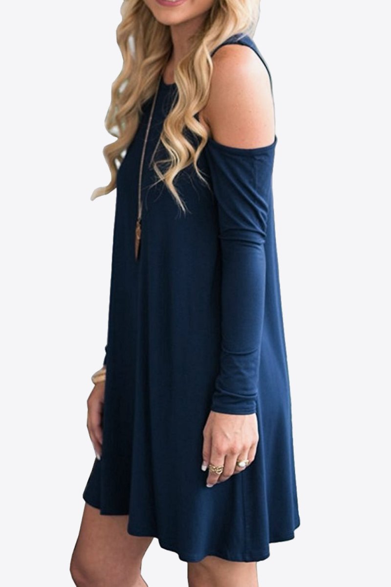 Cold - Shoulder Long Sleeve Round Neck Dress - CELIVINE