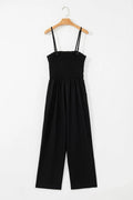 Smocked Spaghetti Straps Wide Leg Jumpsuit - CELIVINE
