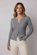 Ribbed Button - Up Cardigan - CELIVINE