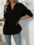 Johnny Collar Drop Shoulder Long Sleeve Sweatshirt - CELIVINE