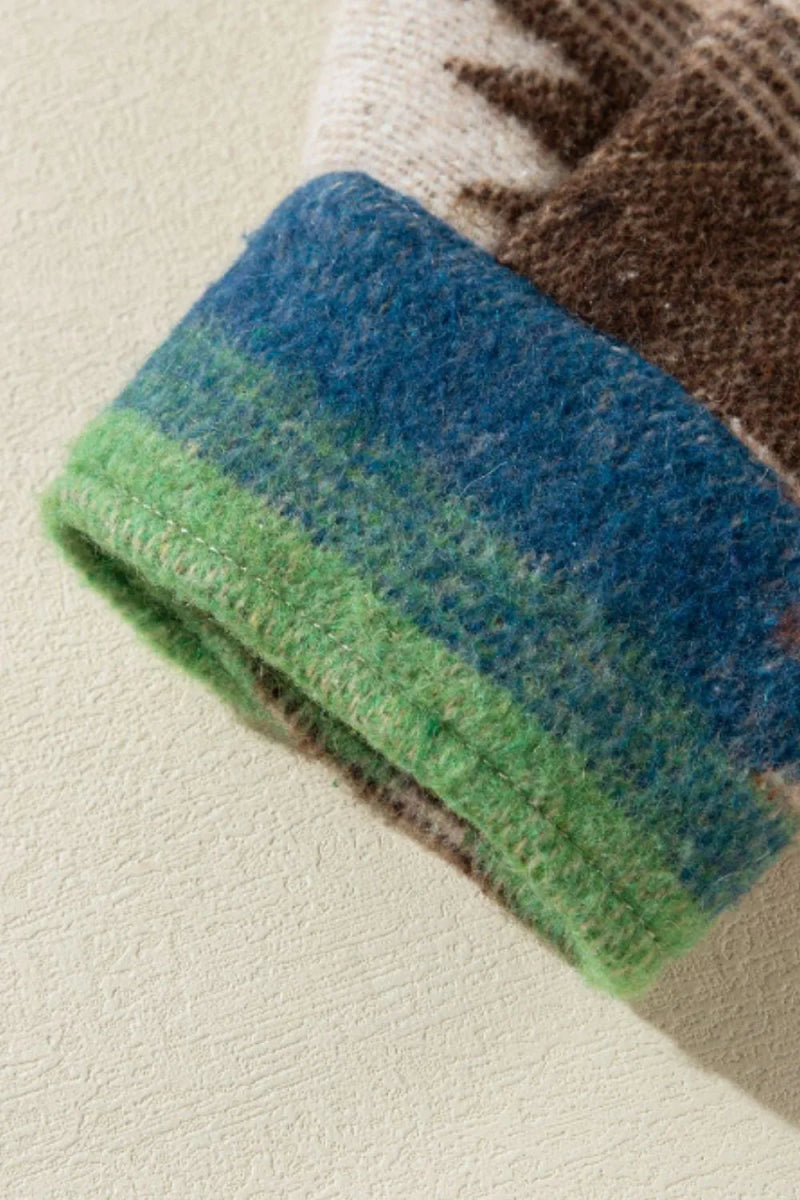 Geometric Button Up Long Sleeve Jacket - CELIVINE