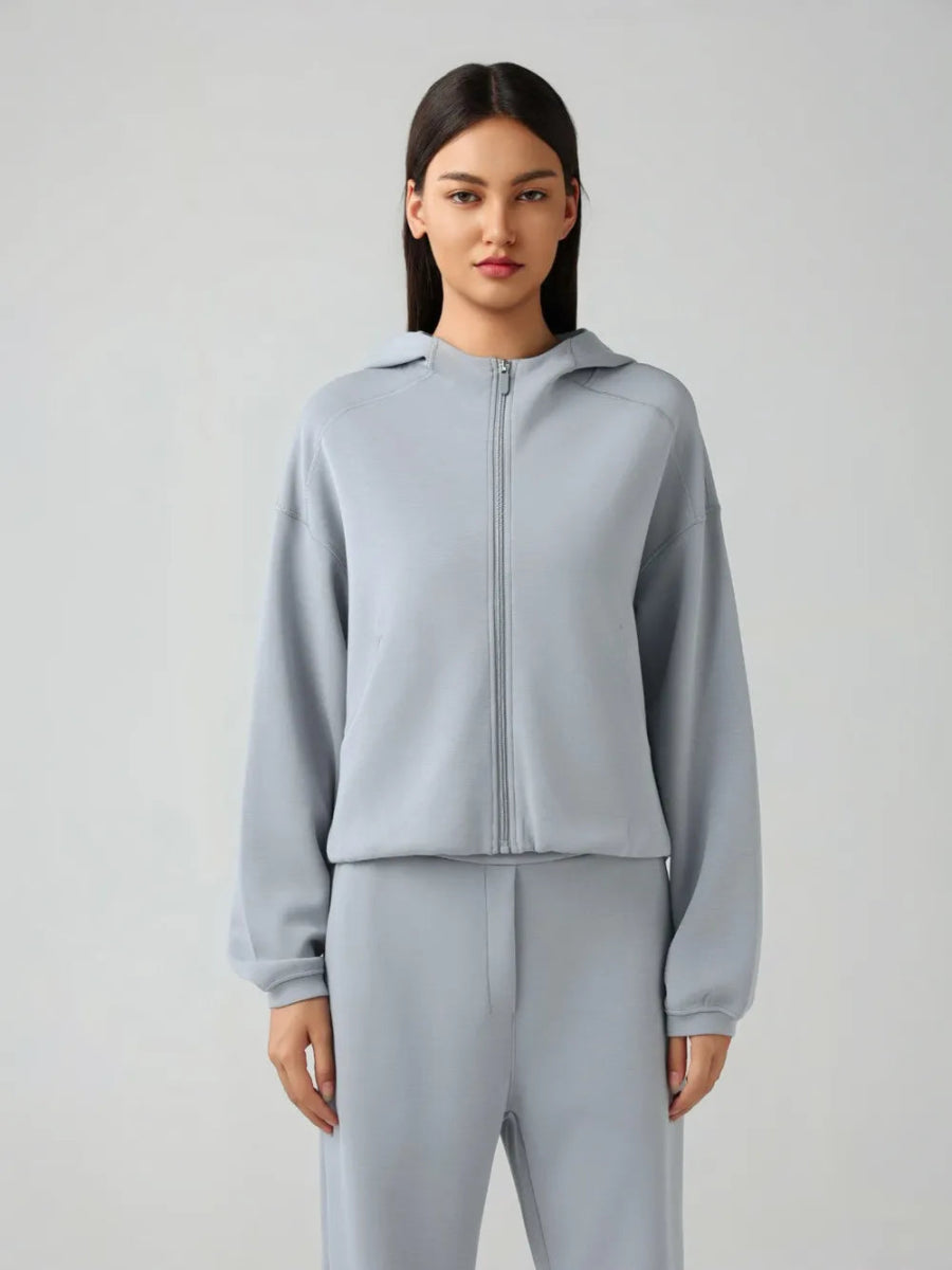 Zip Up Dropped Shouder Active Hooded - CELIVINE