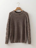 Contrast Cable Knit Sleeve Casual Sweater - CELIVINE