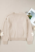 Flower Dropped Shoulder Long Sleeve Cardigan - CELIVINE