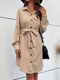 Button - Front Tie Waist Shirt Dress - CELIVINE