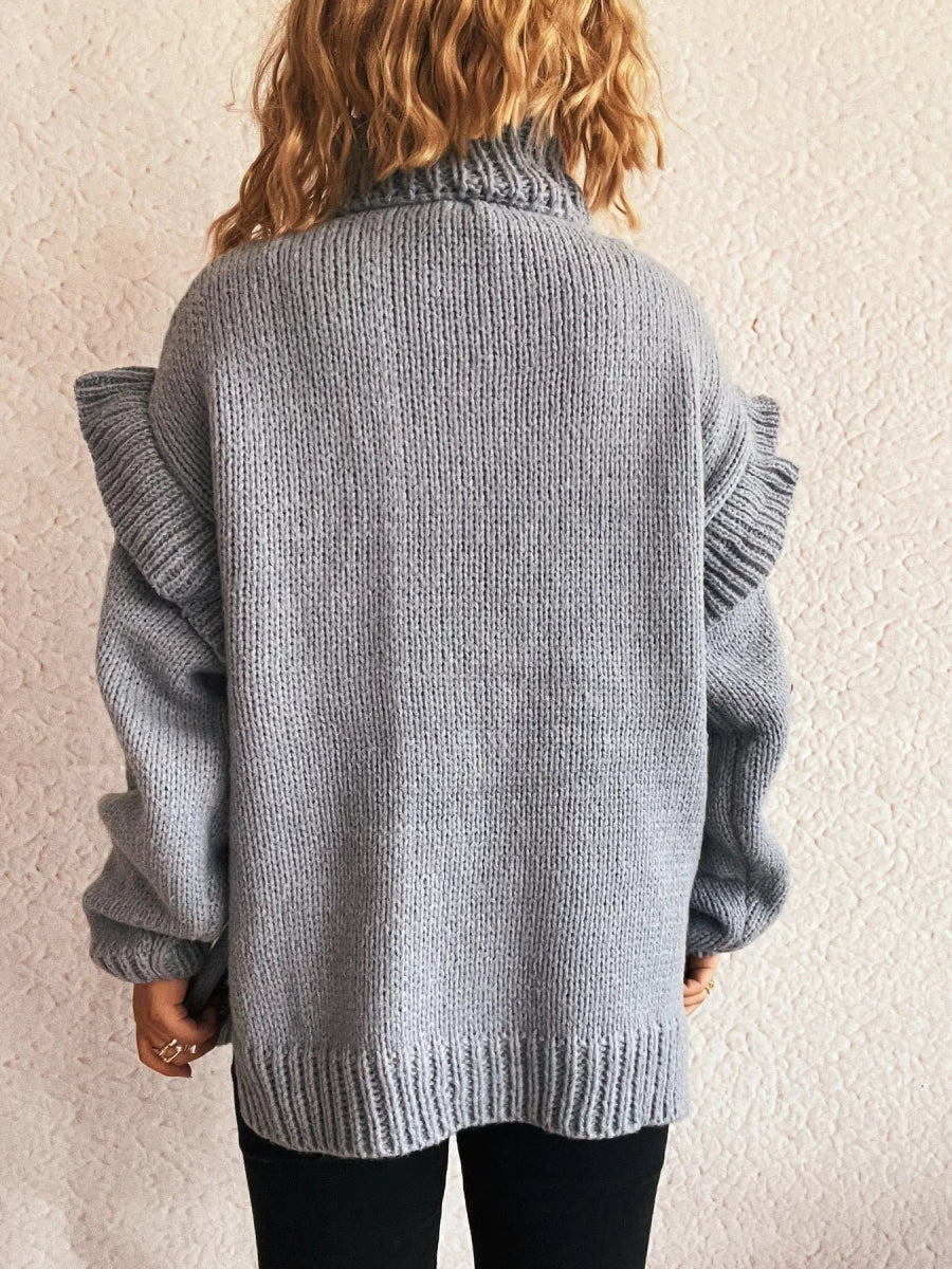 Ruffled Turtleneck Long Sleeve Sweater - CELIVINE