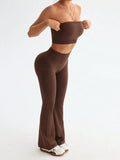 Tube Top and High Waist Flare Pants Active Set - CELIVINE