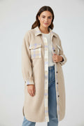 Slit Plaid Button Down Long Sleeve Coat - CELIVINE
