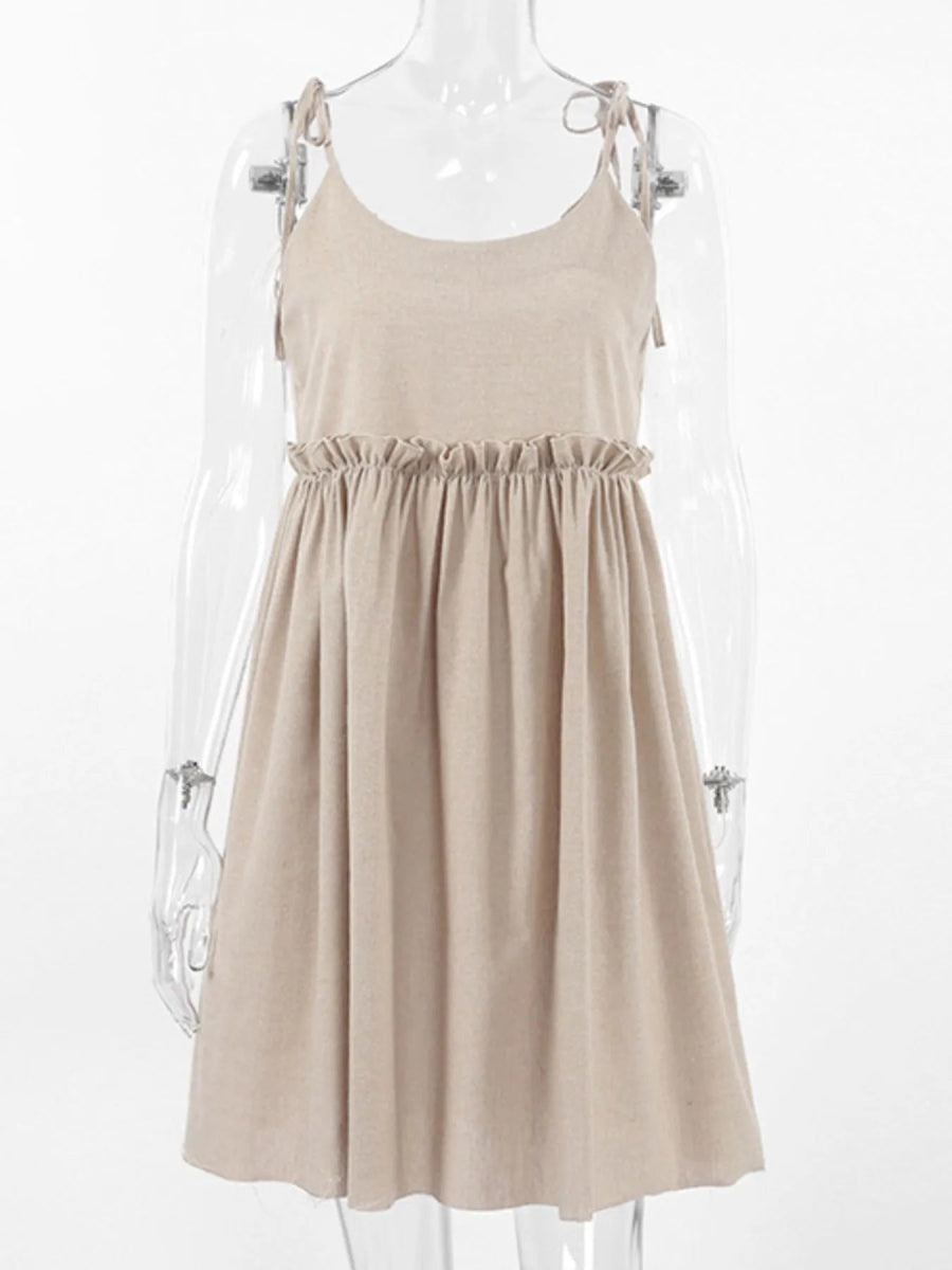 Tie - Shoulder Frill Mini Dress - CELIVINE