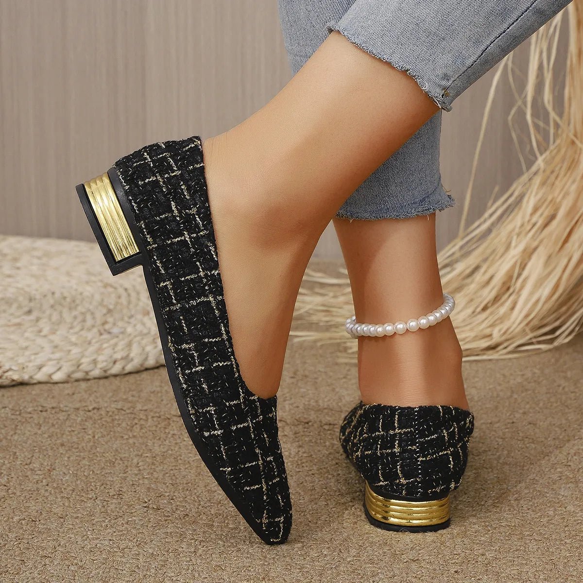 Point Toe Block Heels Slip - Ons - CELIVINE